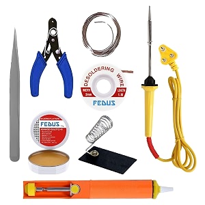fedus soldering iron kit setsoldering standsoldering iron25w soldering wire soldering paste wire stripper solder sucker desoldering wick desoldering pumptweezers