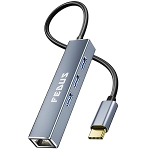 fedus usb c to ethernet adapter 3-port 30 hub with rj45 gigabit ethernet lan type c converter lan usb connector network adapter for phone macbook proair ipad pro xps surface