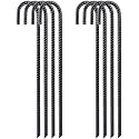 FEED GARDEN Rebar Stakes Heavy Duty J Hook, Galvanized Ground Stakes Tent Stakes Steel Ground Anchors,Chain Link Fence Stakes,Trampoline Stakes,Black