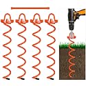FEED GARDEN 16 Inch Spiral Ground Anchors Heavy Duty Screw in Spiral Stakes, 4 Pack Folding Ring Ground Stakes for Securing Dogs,Tents, Trampolines, Canopies, Swing Sets, Orange