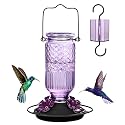 FEED GARDEN Glass Hummingbird Feeder for Outdoors Hanging, 16 oz Leak-Proof Nectar Feeder with Bee Guards &amp; Ant Moat, 4 Metal Flower Feeding Ports, 360° Perch Ring, Easy Refill &amp; Clean, Purple