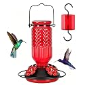 FEED GARDEN Glass Hummingbird Feeder for Outdoors Hanging, 16 oz Leak-Proof Nectar Feeder with Bee Guards &amp; Ant Moat, 4 Metal Flower Feeding Ports, 360° Perch Ring, Easy Refill &amp; Clean, Red
