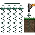 FEED GARDEN Ground Anchors, 16” Heavy Duty Screw-in Spiral Stakes, 4 Pack