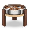 Feedoo Elevated Dog Bowl Stand, 6'' Height Raised Stand for Medium Dogs, Includes 2Cups Stainless Steel Slow Feeder Dog Bowl, Durable Solid Hardwood