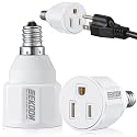 Feekoon 2pcs E12 3 Prong Light Bulb Socket Adapter, Polarized Outlet, White