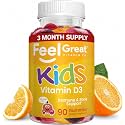 Feel Great Kids Vitamin D3 1000 IU Gummies, Bone &amp; Immune Support, 90ct