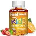 Feel Great Kids Vitamin D3 + K2 Gummies for Bone &amp; Immune Support, 60ct
