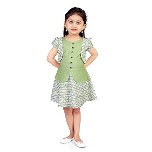Round Neck Floral Frock for Baby GirlsGreen