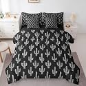 Feelyou Cactus Pattern Queen Comforter Set with Sheets for Kids Boys Girls Boho Succulent 7 Pieces Bedding Set Desert Plant Bed in a Bag Black and White Room Decor Nature Soft Lightweight Microfiber