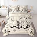 Feelyou Cowboy Hat Boots King Comforter Set with Sheets for Kids Boys Girls Vintage Western Art 7 Pieces Bedding Set Bull Skull Bed in a Bag Wild West Style Room Decor Cactus Soft Lightweight
