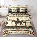 Feelyou Cowboy Silhouette Comforter Set with Sheets 7 Piece Twin Western Desert Cactus Bedding Set Southwestern Geometric Bed in a Bag Tribal Pattern Room Decor Vintage Western Soft Lightweight