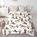 Feelyou Cowboy Theme Comforter Set with Sheets 7 Piece Queen Western Horse Print Bed in a Bag Kids Boys Girls Desert Cactus Bedding Set Cowboy Hat Bedroom Decor Rodeo Boot Breathable Soft Lightweight