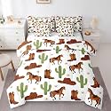 Feelyou Cowboy Theme Full Comforter Set with Sheets for Kids Boys Girls Western Horse Print 7 Pieces Bedding Set Cowboy Hat Bed in a Bag Desert Cactus Room Decor Rodeo Boot Soft Lightweight