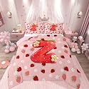 Feelyou Girls Cute Strawberry Bedding Set Soft for Boys Girls, Pink Strawberry Comforter Set Twin Size Initial Letter Z Duvet Quilt Microfiber Bedroom Decor 2 Pcs with 1 Pillow Cases