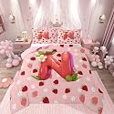 Feelyou Girls Cute Strawberry Bedding Set Soft for Boys Girls, Pink Strawberry Comforter Set Toddler Size Initial Letter N Duvet Quilt Microfiber Bedroom Decor 2 Pcs with 1 Pillow Cases