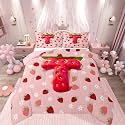 Feelyou Girls Cute Strawberry Comforter Set All Season Pink Strawberry Bedding Set with 1 Pillow Cases Initial Letter T Microfiber Kids Twin Bedclothes Bedroom Decor Duvet Quilt Soft