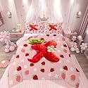 Feelyou Girls Pink Red Strawberry Comforter Set All Season Initial Letter X Bedding Set with 1 Pillow Cases Princess Strawberry Microfiber Kids Twin Bedclothes Bedroom Decor Duvet Quilt Soft