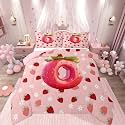 Feelyou Girls Pink Red Strawberry Kids Comforter Set Queen Size Initial Letter O Bedding Set Princess Strawberry Duvet Quilt for Kids Boys Girls Bedroom Decor Microfiber Ultra Soft Breathable