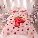 Feelyou Girls Strawberry Comforter Set All Season Pink Strawberry Bedding Set with 2 Pillow Cases Initial Letter P Microfiber Kids Queen Bedclothes Bedroom Decor Duvet Quilt Soft