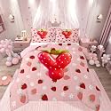 Feelyou Girls Strawberry Comforter Set King Size Pink Strawberry Bedding Set for Kids Boys Girls Initial Letter Y Duvet Quilt Bedroom Decor Microfiber 3 Pcs with 2 Pillow Cases