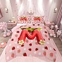 Feelyou Girls Strawberry Comforter Set Toddler Size Pink Strawberry Bedding Set for Kids Boys Girls Initial Letter M Duvet Quilt Bedroom Decor Microfiber 2 Pcs with 1 Pillow Cases