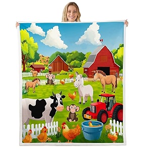 Feelyou Kids Fleece Throw Cartoon Farmhouse Sherpa