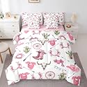 Feelyou Pink Western Comforter Set Queen 7 Pieces Cowboy Boot Bedding Set for Boys Girls Steer Skull Bed in a Bag Floral Room Decor Pastel Cowboy Gear All Season Quilted Breathable Soft Lightweight