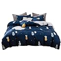 Feelyou Tropical Fruits Duvet Cover Set Queen for Girls Boys Teens Pineapple Print Bedding Set Blue Cartoon Decorative Microfiber Polyester Bedspread Cover with 2 Pillow Shams, Cute Lovely, Zipper