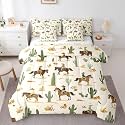 Feelyou Western Cowboy Comforter Set with Sheets 7 Piece Full Horse Cactus Print Bed in a Bag Boys Girls Southwest Style Bedding Set Rodeo Theme Room Decor Vintage Western Pattern Breathable Soft
