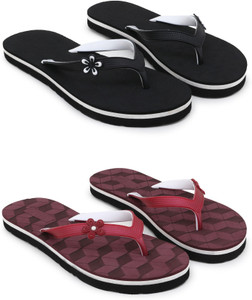 feens women slippers black maroon  7