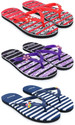 Feens for Women Combo of 3 Flip Flop / Women Slippers (Red, Blue , 4)