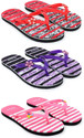 Feens for Women Combo of 3 Flip Flop / Women Slippers (Red, Pink , 6)