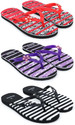 Feens for Women Combo of 3 Flip Flop / Women Slippers (Red, Black , 8)