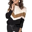 FEKOAFE V Neck Sweater Striped Long Sleeve Knit Pullover Sweaters for Women