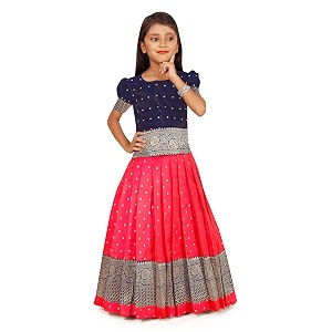 feliz the designer studio girl39s round neck half sleeve pattu pavadai silk lehenga choli for 1-10 years