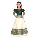 FELIZ THE DESIGNER STUDIO Girl's Round Neck Half Sleeve Pattu Pavadai Silk Lehenga choli for 1-10 Years