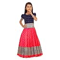 FELIZ THE DESIGNER STUDIO Girl's Round Neck Half Sleeve Pattu Pavadai Silk Lehenga choli for 1-10 Years