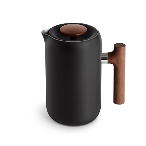 fellow clara french press coffee maker - portable stainless steel coffee press insulated manual brewer matte black with walnut accents 24 oz