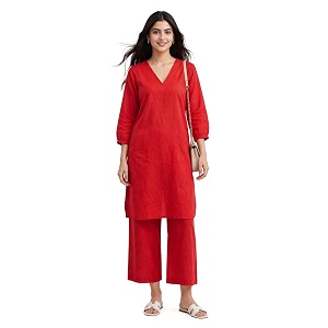 Femezone Women Cotton slub Co-ord Kurta and
