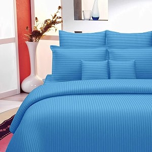 300tc glace cotton plain stripe queen size double bedsheet with 2 pillow cover for home hotel guest room 90 x 100 inch