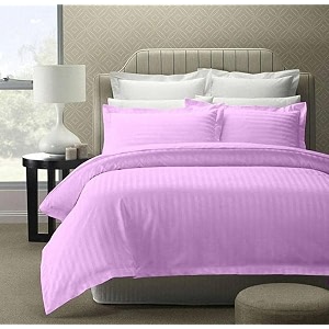300tc glace cotton plain stripe queen size double bedsheet with 2 pillow cover for home hotel guest room 90 x 100 inch