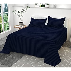 300tc glace cotton plain stripe queen size double bedsheet with 2 pillow cover for home hotel guest room 90 x 100 inch