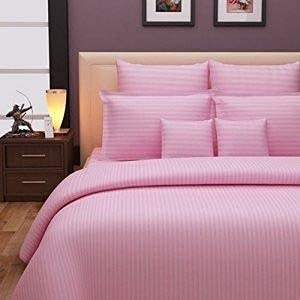 300tc glace cotton plain stripe queen size double bedsheet with 2 pillow cover for home hotel guest room 90 x 100 inch