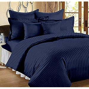 300tc glace cotton plain stripe queen size double bedsheet with 2 pillow cover for home hotel guest room 90 x 100 inch