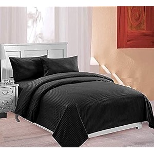 300tc glace cotton plain stripe queen size double bedsheet with 2 pillow cover for home hotel guest room 90 x 100 inch