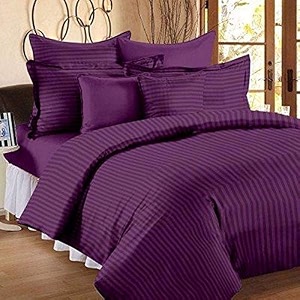 300tc glace cotton plain stripe queen size double bedsheet with 2 pillow cover for home hotel guest room 90 x 100 inch