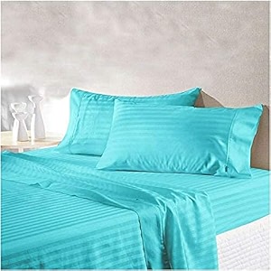 300tc glace cotton plain stripe queen size double bedsheet with 2 pillow cover for home hotel guest room 90 x 100 inch