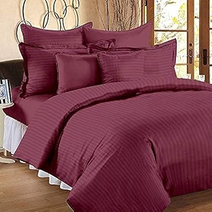 300tc glace cotton plain stripe queen size double bedsheet with 2 pillow cover for home hotel guest room 90 x 100 inch