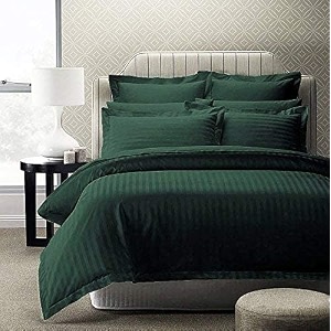 300tc glace cotton plain stripe queen size double bedsheet with 2 pillow cover for home hotel guest room 90 x 100 inch
