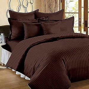 300tc glace cotton plain stripe queen size double bedsheet with 2 pillow cover for home hotel guest room 90 x 100 inch